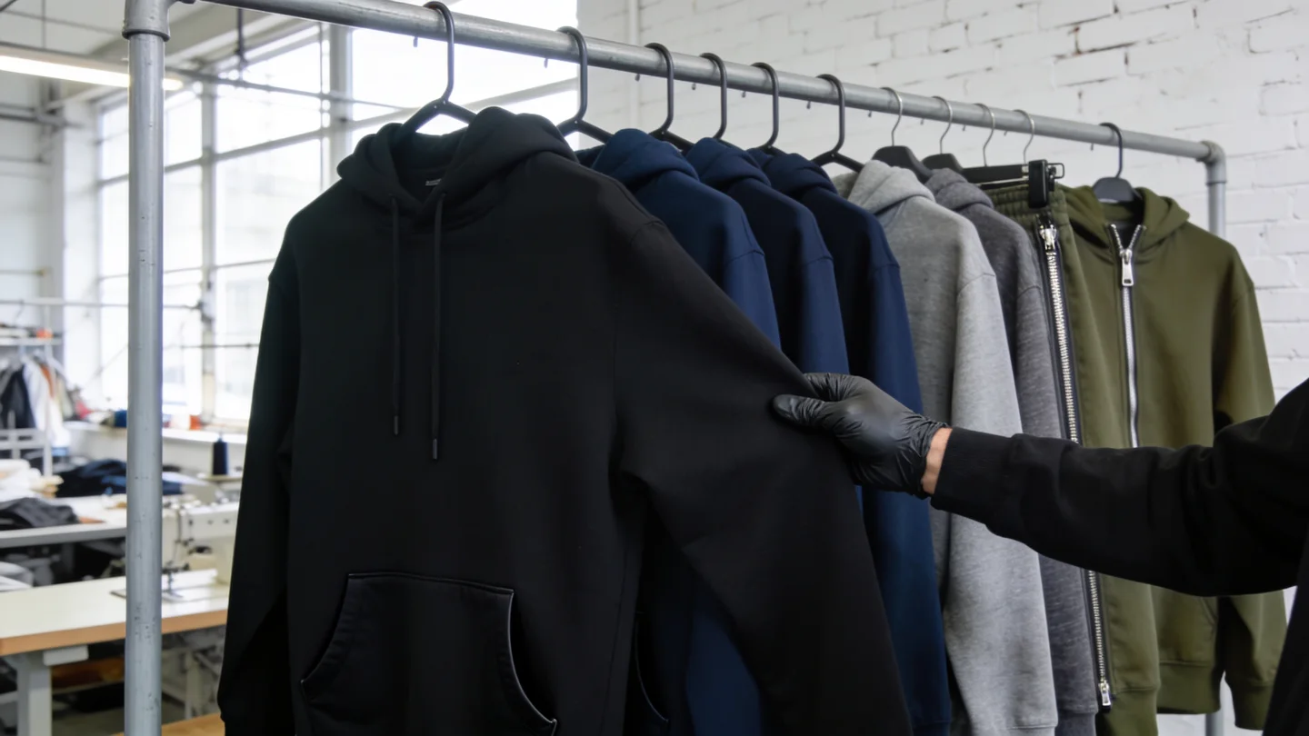 Modell wählen — Ablauf bei RG Textil in Berlin (KI-generierte Illustration)