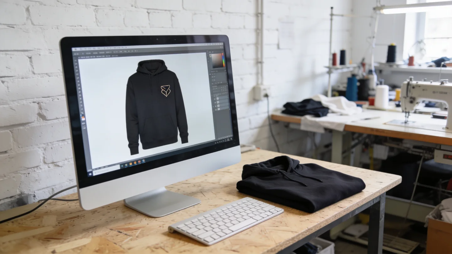 Motiv anlegen — Ablauf bei RG Textil in Berlin (KI-generierte Illustration)