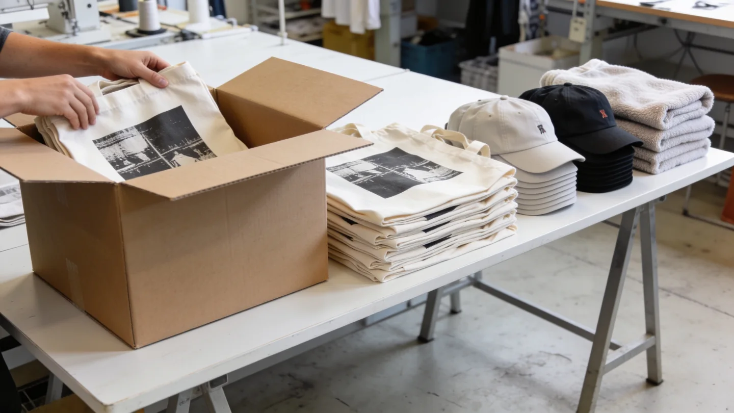 Verpacken — Ablauf bei RG Textil in Berlin (KI-generierte Illustration)