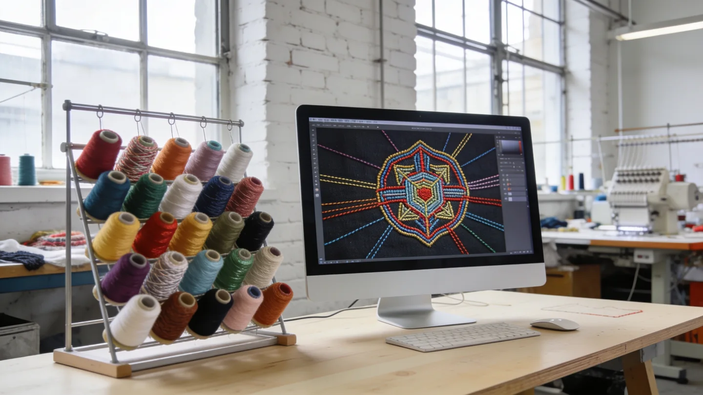 Logo digitalisieren — Ablauf bei RG Textil in Berlin (KI-generierte Illustration)
