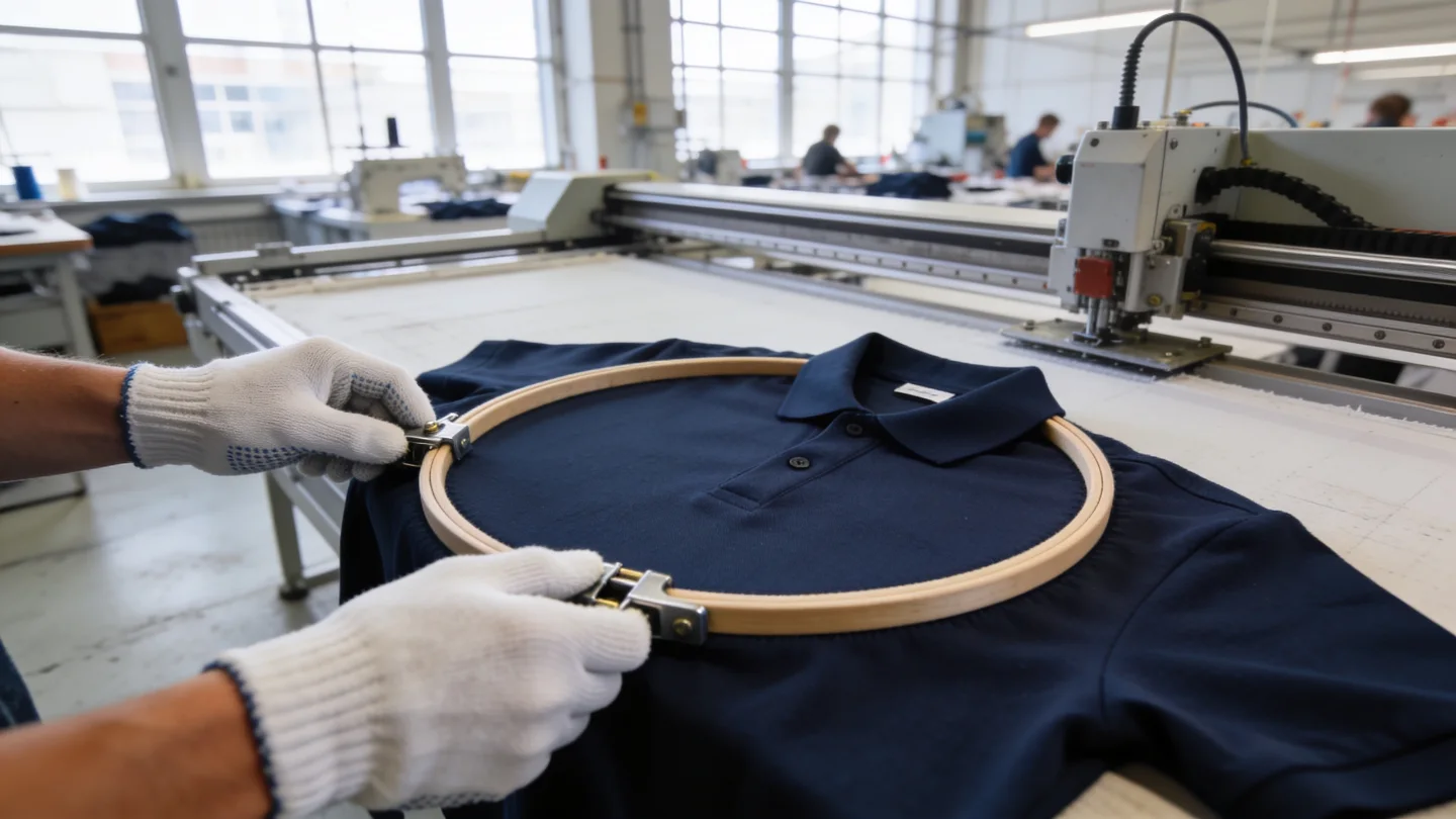 Rahmen einspannen — Ablauf bei RG Textil in Berlin (KI-generierte Illustration)