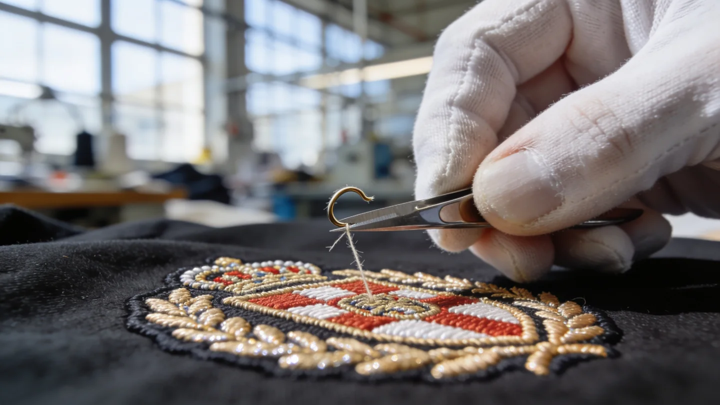 Fäden schneiden — Ablauf bei RG Textil in Berlin (KI-generierte Illustration)